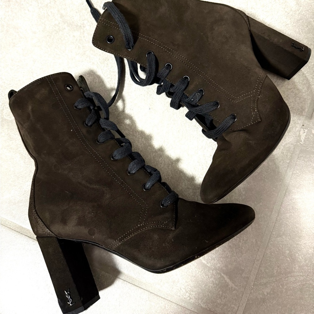 Saint Laurent Dark Brown Lace-Up Boots